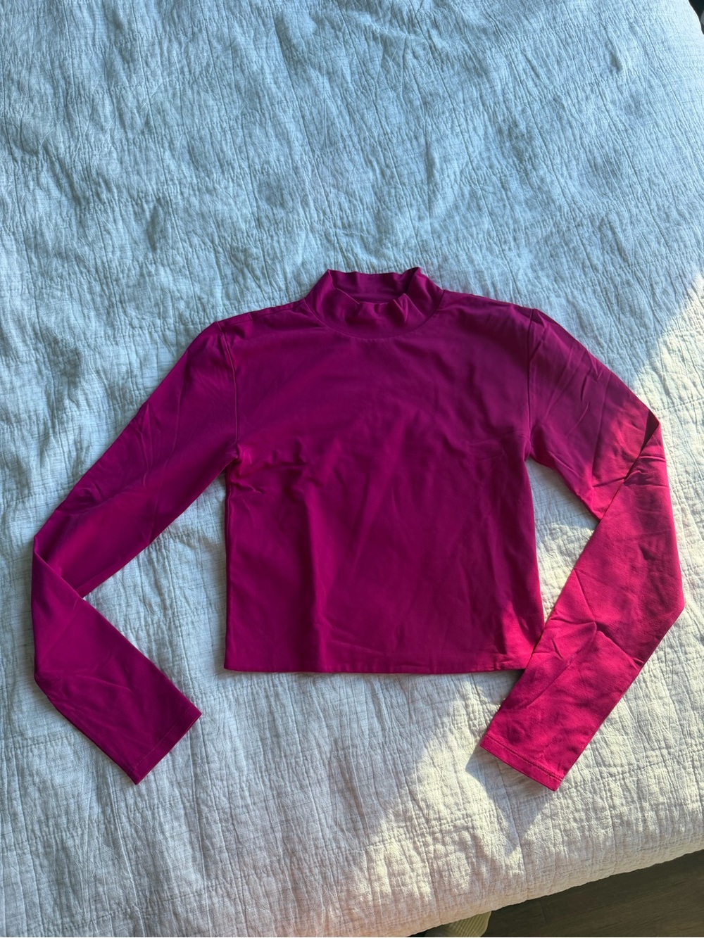 Babaton Fuchsia Long-Sleeve Mock Neck Crop Top